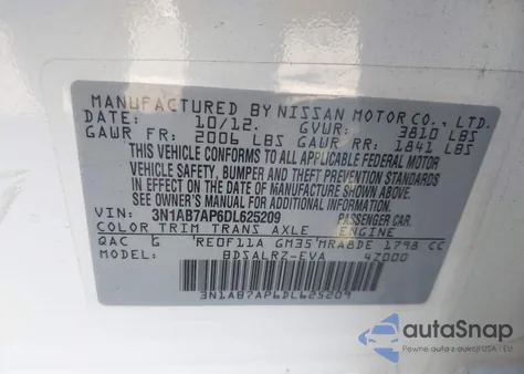 2013 Nissan Sentra Sr z USA, uszkodzony, nr VIN 3N1AB7AP6DL625209